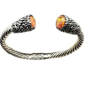 Sarda Opal Sterling Silver Hinged Cuff Bracelet 28 Grams 7 Inch Expandable